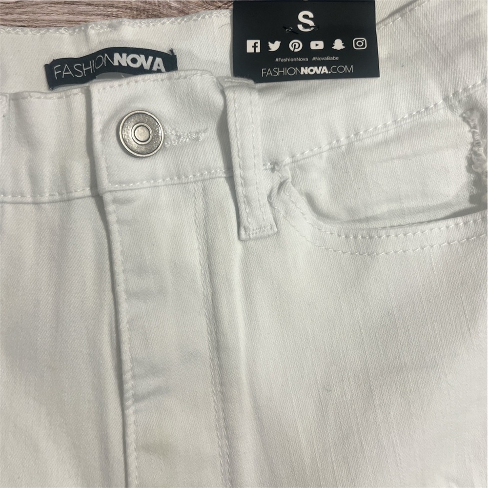 Fashion Nova White Distressed Jean Shorts - Picture 7 of 7